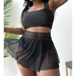 0XL- 4XL Seelikuga Bikiinid Suures suuruses ujumisriided Suures suuruses naiste ujumistrikoo Naistele Kolmeosaline bikiinikomplekt Supluskost&uuml;&uuml;m 0XL must