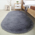 Ovaalne plush vaip Pehme vaip Lastevoodi Pehme sametine &uuml;hev&auml;rviline paks p&otilde;randamatt elutoa magamistoa sisekujunduseks 160x200cm hall