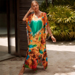 EDOLYNSA Kaftani kleidid, katvad naiste ujumisriided, suures suuruses lillemustriga Caftan Resorti kleit, suurema suurusega puhker&otilde;ivad, suver&otilde;ivad Q1342 One size oranž