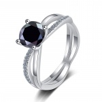 Bague Ringen S925 Sterling Silver Luksuslikud ehted, 1-karaadine D-v&auml;rvi moissaniit-teemants&otilde;rmus pulmadeks, nelja k&uuml;&uuml;nise ristiga &otilde;&otilde;nesr&otilde;ngad 1ct No.5 must