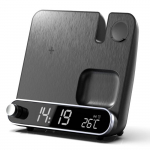 Kolm &uuml;hes juhtmevaba laadija alus iPhone 14 13 12 11 Pro Max Airpodidele iWatchi juhtmevaba kiirlaadimisjaama dokk LED digitaalkella termomeeter must