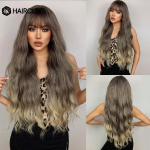 HAIRCUBE Long Wavy Ombre Pruun Hall Valge S&uuml;nteetiline Parukas Natural Wave Parukas Naistele Kuumakindel igap&auml;evaseks kasutamiseks m&otilde;eldud Cosplay Parukas