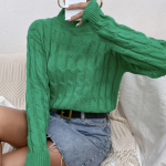 S&uuml;gistalvine Poolk&otilde;rge kraega pulloverid Moodsad Twist kampsun Soliidne Roheline Kampsun Vabaaja vabad topid Naiste riided 28487 S roheline