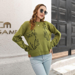 Naiste avara l&otilde;ikega s&uuml;gis- ja talvine pikkade varrukatega sviiter S armee roheline v&auml;rv