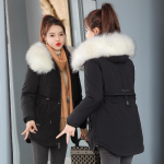 Talvine uus pl&uuml;&uuml;s paksendatud puuvillane mantel Suur villane krae mantel naistele 2XL must