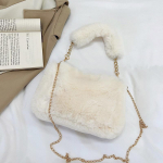 Yogodlns Simple Faux Fur Tote Bucket Bag Metal Chain Crossbody kott Naiste igap&auml;evaseks vabaajakasutuseks Paluskott karvane rahakott 22x5x18cm