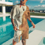 Spordidressi komplekt Meeste riided 2 tk Komplekt Splatter V&auml;rviline Klassikaline retro3D Print Casual Meeste Komplektid L&uuml;hikesed r&otilde;ivad T s&auml;rk + L&uuml;hikesed p&uuml;ksid Meeste S