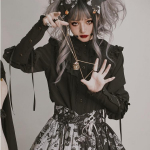 Naiste r&otilde;ivad Vintage Solid Lolita Style Gigot Sleeve Pluusid T&uuml;drukud Sweet Top Pits volangid Side Topid Gooti Y2k Riided S&auml;rgid L must