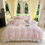 Prantsuse talvesoojus, piimasamet neljaosaline komplekt, antistaatiline printsessi stiilis pits, nikerdatud sametest tekikate, voodipesu 2.0M bed sheet model-4PCS