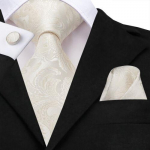 Hi-Tie beež elevandiluu kuldne meeste siidist lips, mansetin&ouml;&ouml;bid, pulmaballi komplekt N-3229