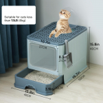 T&auml;ielikult suletud kassiliivakast kaanega, kokkupandav pritsmevastane kassiliiva sahtel esiluugi ja m&auml;nguasjade sissep&auml;&auml;suga, kassi tualett siseruumides asuvatele kassidele