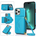 Crossbody Card Slot Flip Wallet nahast &uuml;mbris Samsung S24 S23 S22 S21 S20Ultra Plus S23FE Note20Ultra A14 A54 jaoks iPhone 15 14Plus 13 12 11 Pro Max jaoks iPhone 6/6S sinine