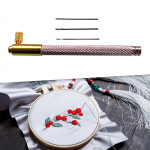 Heegeldatud tambur, 3 n&otilde;elaga tikkimisn&otilde;elte komplekt, prantsuse konks professionaalseks isetegemiseks roosa