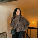 Vintage paksu karusnahaga jakid, k&auml;rbitud kaelus, vaba vabaaja jope T&auml;navar&otilde;ivad mood kohev mantel Y2k naiste t&auml;navakilpkaelus, soe pikkade varrukatega mantel S