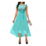 &Otilde;htukleit &uuml;mmargune kaelus auklik pits V-kujuline seljav&ouml;&ouml;ga pingul v&ouml;&ouml;koht peidetud t&otilde;mblukk Ebaregulaarne &auml;&auml;ris Kahekihiline l&uuml;hikeste varrukatega retro ballipidu S roheline