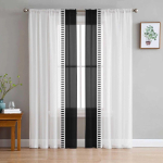 Farmhouse Stripes Must-valged l&auml;bipaistvad kardinad elutuppa magamistoa t&uuml;llist aknakatted k&ouml;&ouml;gi kaunistamiseks 135W x 183H(cm)