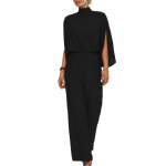 Naiste elegantne kombinesoon, l&otilde;hestatud varrukatega, &uuml;hev&auml;rviline k&otilde;rge v&ouml;&ouml;kohaga krae, laia jalaga plisseeritud pikkade varrukatega daami balli pidulik kost&uuml;&uuml;m t&ouml;&ouml;lk&auml;imiseks XL must