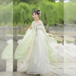 Lotus Theme T&auml;ielik komplekt Hanfu naiste ja Han elementide Hiina Tangi d&uuml;nastia stiilis elegantne &uuml;likond L roheline