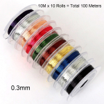 Moodne 10 m/rull* 10 rulli 0,3 mm juhuslik segatud vaskniidiga k&ouml;is kaelakee traatjuhe isetegemise ehete valmistamiseks 0.3mm 10M/roll