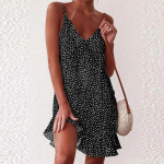 Naiste V-kaelusega rihm lahtise seljaga Seksikas mustriga varrukateta kleit &uuml;le p&otilde;lve S must