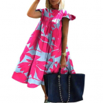 Naiste kleit &Uuml;mara kaelusega lendavad varrukad A-kujulised suured kiiksud lahtised plisseeritud plisseeritud pehme puhkus rannas p&otilde;lvepikkusega Midi S must