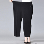 Keskealised naiste p&uuml;ksid suvised &otilde;hukesed k&otilde;rge v&ouml;&ouml;kohaga elastsed lahtised sirged p&uuml;ksid naiste vabaaja p&uuml;ksid 8XL must