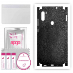 apgo Protective Skin Sticker for the back+sides compatible with Samsung Galaxy M11, Full Wrap Film, Foil, Vinyl - Pattern Black Leather