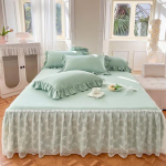Prantsuse pitsiga tikitud voodiseelik V&auml;ike v&auml;rske &uuml;hev&auml;rviline puuvillane voodikate &Otilde;huke t&uuml;ll&auml;&auml;re libisemiskindlad voodilinad ja voodipesu 150x200cm bed skirt