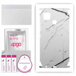 apgo Protective Skin Sticker for the back+sides compatible with Tecno Pop 4, Full Wrap Film, Foil, Vinyl - Pattern White Marble