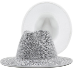 Lava Naiste Fedora K&auml;sitsi valmistatud Rhinestone T&auml;ielikult Teemantidega M&uuml;ts Meeste ja Naiste UK V&auml;li S&auml;rav Teemant V&auml;lk Teemant M55-58cm white