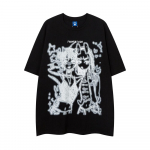 Anime Cartoon l&uuml;hikeste varrukatega T-s&auml;rk meestele ja naistele Summer High Street Trend Design Sense, Niche Loose Pure Cotton Quarter varrukatega T-s&auml;rk S must