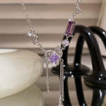 1 osa Catch the Mayfly originaal luksuslik Y2k lilla tsirkoon plisseeritud metallist armastuskett Premium kaelakee magus jahe k&uuml;lm tuul