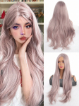 Naiste Igap&auml;evane Cosplay Peo Muusikafestival Mikro Rull Hall Roosa 28 tolli Puhkus Pikk Juuksed Kasutades Naturaalset Pehmet S&uuml;nteetilist Lokkis Parukat 28inch
