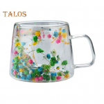 200 ml kahekordse seinaga klaasist tassid t&otilde;eliste kuivatatud lilledega Kuumuskindlad l&auml;bipaistvad kohvikruusid Lillekujundusega teetassid elegantseks r&uuml;&uuml;pamiseks