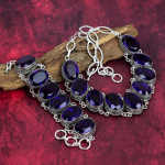 Sinise safiirist k&auml;ev&otilde;ru k&auml;sitsi valmistatud kalliskivist kaelakee, 925 sterlingh&otilde;bedane antiikne k&auml;ev&otilde;ru ja kaelakee ehtekomplekt kihluskingituseks Adjustable With 8"-18" sinine