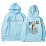 JESUS IS KING S&uuml;gis- ja talvepusad naistele, Amazon kapuutsiga pikkade varrukatega, kahepoolse kirjaprindiga naiste riided S helesinine v&auml;rv