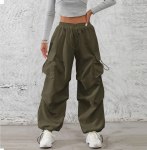 Naiste moep&uuml;ksid, &uuml;hev&auml;rvilised elastse v&ouml;&ouml;kohaga vabaaja p&uuml;ksid taskutega L armee roheline v&auml;rv