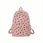 Naiste roosa maasikaprinteriga seljakott, velvetist kolledži stiilis kott s&uuml;learvuti sahtliga, igap&auml;evane p&auml;evakott roosa