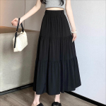 Must k&otilde;rge v&ouml;&ouml;kohaga A-kujuline keskseelik Naiste kevad-s&uuml;gis elegantsed valged pikad plisseeritud seelikud S valge