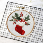 Christmas Embroidery Kit Pattern DIY Needlepoint Set including Threads Hoop Craft Candy Cane