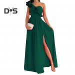 Naiste &otilde;htukleit &uuml;he &otilde;laga, varrukateta, l&otilde;hestatud &auml;&auml;ris, &uuml;hev&auml;rviline volang, plisseeritud &uuml;hev&auml;rviline &otilde;lgadeta kokteilipeokleit ballileit L veinipunane v&auml;rv