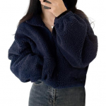 Naiste talvejope paks fliisist krae, lukuga, pikad varrukad, soe tuulekindel soojust hoidev v&auml;lismantel L tumesinine v&auml;rv