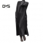 Naiste s&uuml;giskevadine taskutega kleit avarate pikkade varrukatega, l&otilde;hikuga &auml;&auml;ris, puhas v&auml;rv plusssuuruses kootud pitsiga igap&auml;evaseks kandmiseks m&otilde;eldud maksikleit M