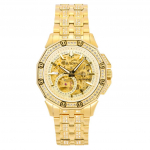 Bulova Octava Crystal Accents roostevabast terasest skelett kuldne sihverplaadiga 98A292 meeste k&auml;ekell