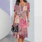 Suvised naisteriided l&uuml;hikeste varrukatega kleidid ebakorrap&auml;raselt prinditud pikk kleit 3d retro stiilis naisteriided lahtised &uuml;mara kaelusega pullover S