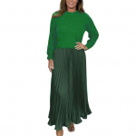 S&uuml;gistalvine naiste kleit v&otilde;lts kaheosaline kootud kampsun plisseeritud seelik lapiline pikkade varrukatega &uuml;mara kaelusega A-line maksikleit 3XL roheline