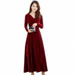 Velvet Maxi kleit naistele V kaelusega pidulik pahkluuni pikk A-joonega kleit XL veinipunane v&auml;rv