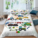 Ekskavaatori tekikott ja padjap&uuml;&uuml;rid Microfiber Traktori Veoauto Tekikate Twin Ehitusmasina Multikas Voodipesukomplekt Poistele Teismelistele AU Single(140x210cm) white