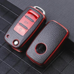 Nahast auto v&otilde;tme&uuml;mbris V&otilde;tmed T&auml;iskattega kaitsekarp VW Volkswagen Polo Tiguan Passat Golf Jetta Lavida Skoda Octavia jaoks