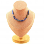 Pierres et Min&eacute;raux. Collier 15 perles Lapis Lazuli du Pakistan. Chaine en acier inoxydable Collier femmes, hommes. Taille personna